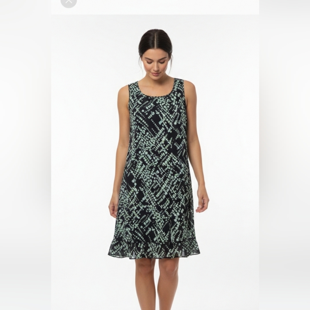 Studio 1 Dress Sleeveless Grunge Black Blue Ruffle Shift 12P